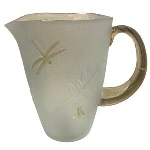Pfaltzgraff Naturewood Frosted Textured Glass Pitcher Bees & Dragonflies 64oz